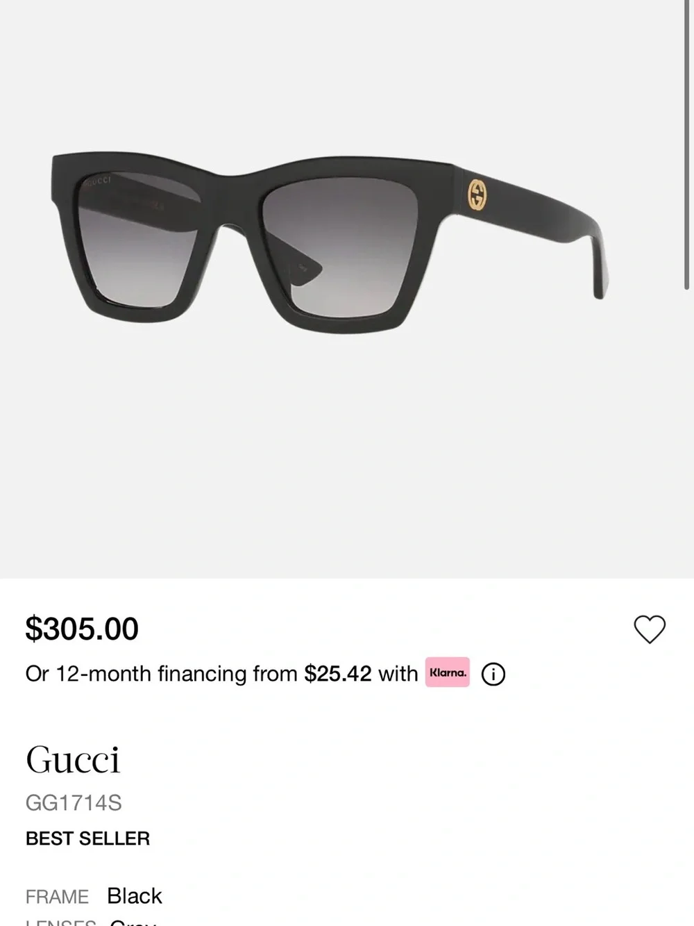 BRAND NEW!! Gucci Black Square Sunglasses with Gold GG Logo